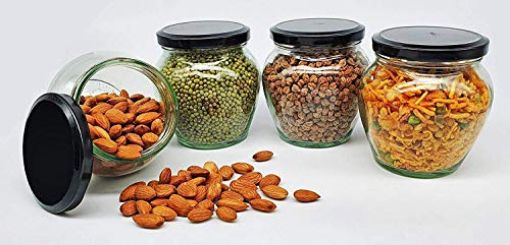 Picture of Matka Jar 350 ml Air Tight Black Lid for Kitchen Dried Masla Storage Jar,Honey Jar Jar and Container Spice Masala Jar Pot Glass Matka Visible Glass Jar